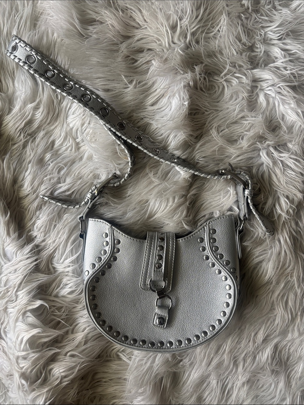 Silver Studded Saddle Crossbody Bag